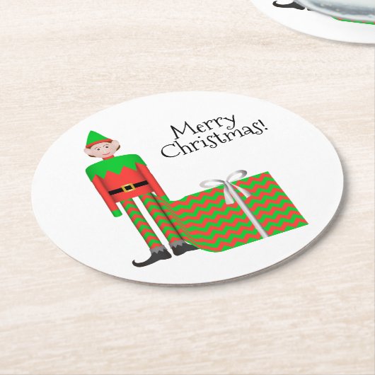 Weihnachts-Elf-Untersetzer - Zickzack Geschenkpake Runder Pappuntersetzer (Angewinkelt)