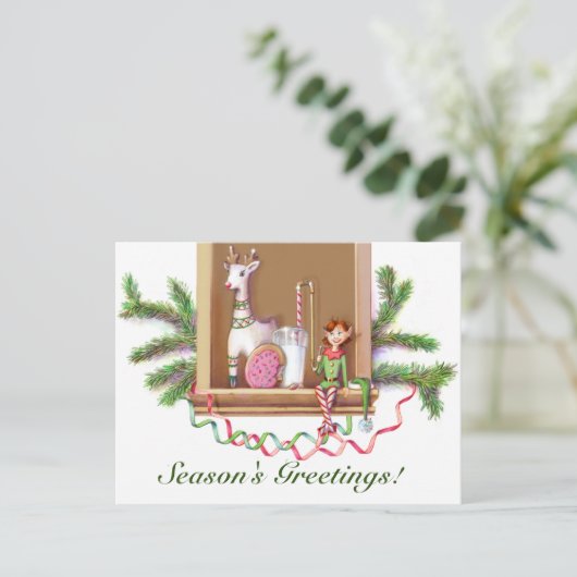 Weihnachts-Elf-Weihnachtskarte Feiertagspostkarte (Stehend Vorderseite)