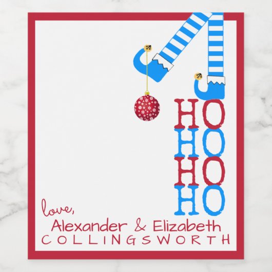 Weihnachts-Elf Wein Flasche Etikett HO HO HO HO (Einzelnes Label)