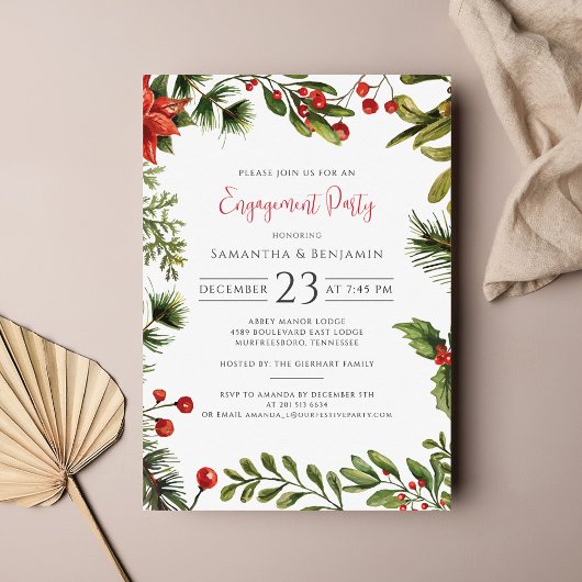 Weihnachts-Engagement Party Grüne Skript Einladung