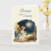Weihnachts-Engel auf Manger Segen der Saison Karte (Gelbe Blume)