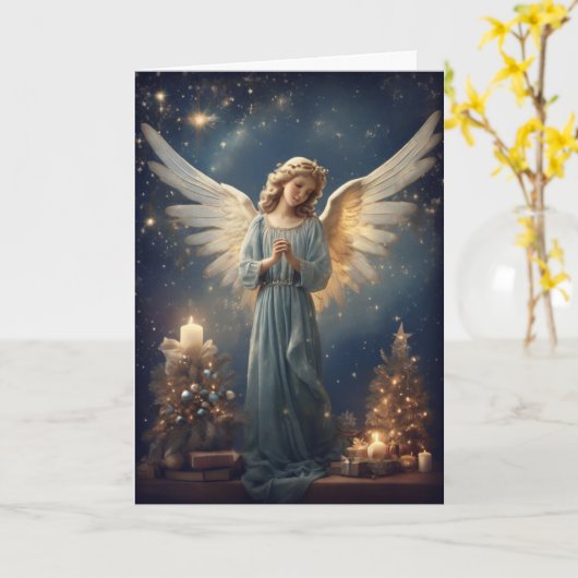 Weihnachts-Engel Custom Text Holiday Karte (Gelbe Blume)