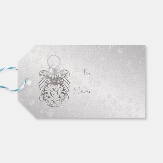 Weihnachts-Engel des Friedens Silbergrau "Von:" Geschenkanhänger (Rückseite Horizontal)