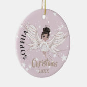 Weihnachts-Engel Dunkle Haare Sterne Foto Rosa Nie Keramik Ornament (Rechts)