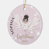 Weihnachts-Engel Dunkle Haare Sterne Foto Rosa Nie Keramik Ornament (Links)