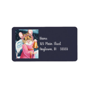 Weihnachts-Engel-Maus Ringing Bell Wasserfarbe Kun Adressaufkleber