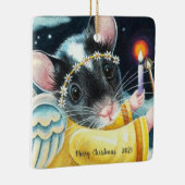 Weihnachts-Engel-Maus und Candle Wasserfarbe Kunst Keramikornament (Rechts)