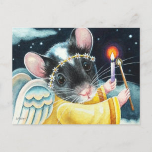 Weihnachts-Engel-Maus und Candle Wasserfarbe Kunst Postkarte