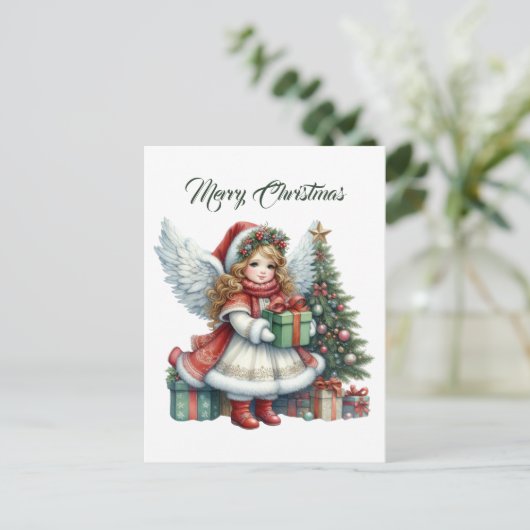 Weihnachts-Engel-Nachricht Feiertagspostkarte (Stehend Vorderseite)