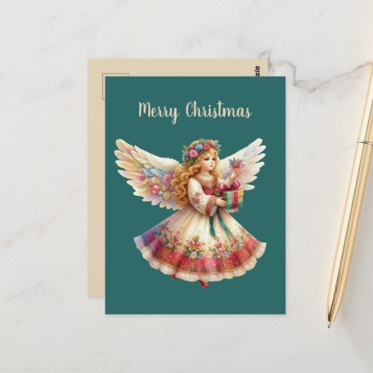 Weihnachts-Engel-Nachricht Postkarte (Vorderseite/Rückseite Beispiel)