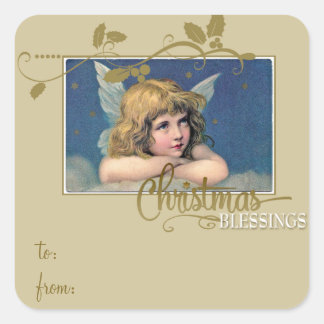 Weihnachts-Engel-Segnung-Geschenk-Tag an/von Quadratischer Aufkleber
