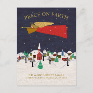 Weihnachts-Engel-Stadt Folk Art Holiday Moving Ankündigungspostkarte