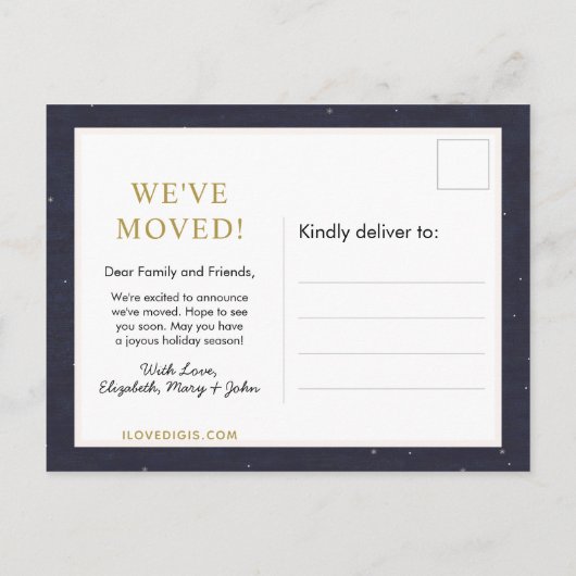 Weihnachts-Engel-Stadt Folk Art Holiday Moving Ankündigungspostkarte (Rückseite)