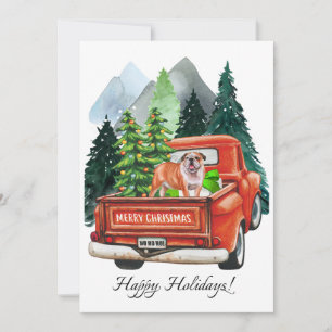 Weihnachts-Englische-Bulldogge & Vintage-LKW Aquar Feiertagskarte