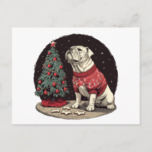 Weihnachts-Englische-Bulldogge-Weihnachtsbaum Feiertagspostkarte