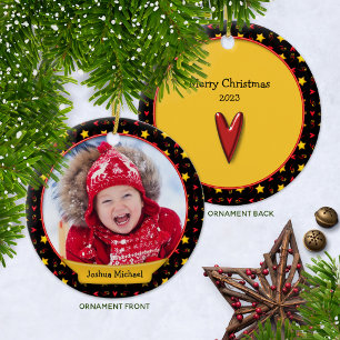 Weihnachts-Erinnerungen - Herz und Sterne Keramik Ornament