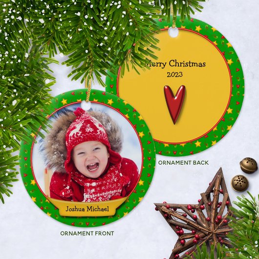 Weihnachts-Erinnerungen - Herz und Sterne Keramik Ornament