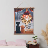 Weihnachts-Erinnerungen mit Ihren Haustieren Wandteppich Mit Holzrahmen (Schlafzimmer)