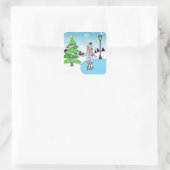 Weihnachts-Ethy-Ice-Skater am Wintersonntag Quadratischer Aufkleber (Tasche)