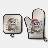 Weihnachts-Eule-Feiertag Ofenhandschuh & Topflappen-Set (Vorderseite)