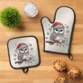Weihnachts-Eule-Feiertag Ofenhandschuh & Topflappen-Set (Oben Unten)