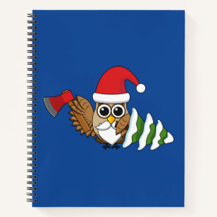 Weihnachts-Eule mit Axt und schneebedeckter Kiefer Notizblock