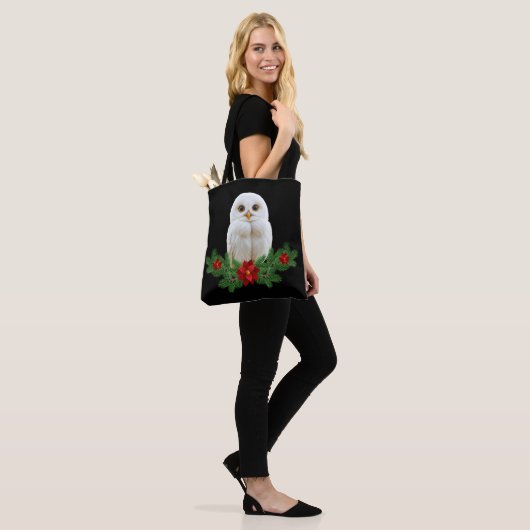 Weihnachts-Eule mit weißem Schnee Tasche (Am Model)