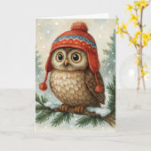 Weihnachts-Eule mit Winterhut Karte (Gelbe Blume)