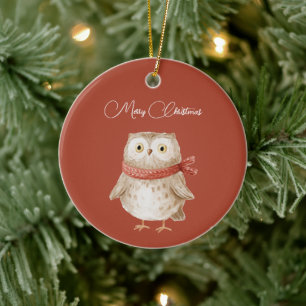 Weihnachts-Eule Rotkehlchen Vogel Keramik Ornament