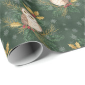 Weihnachts-Eule, Stechpalmen-Beere und Schneeflock Geschenkpapier (Rolleneckpunkt)