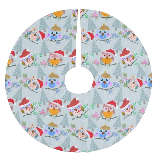 Weihnachts-Eulen-Muster Polyester Weihnachtsbaumdecke (Vorderseite)