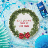 Weihnachts-Evergreen Kranz mit Kariertem Bow Pappteller (Party)