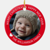 Weihnachts-Familie Foto Weihnachten Neujahr Rotes Keramik Ornament (Hinten)