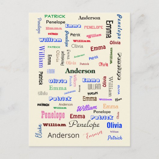 Weihnachts-Familie Word Cloud Custom einzigartig Postkarte (Vorderseite)