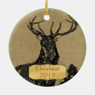 Weihnachts Familienfoto Vintage Bock Hirsch Keramik Ornament