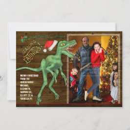 Weihnachts-Familienfotokarte | Funny Velociraptor Feiertagskarte