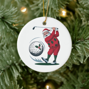 Weihnachts-Fantasie-Golf spielender Weihnachtsmann Keramik Ornament