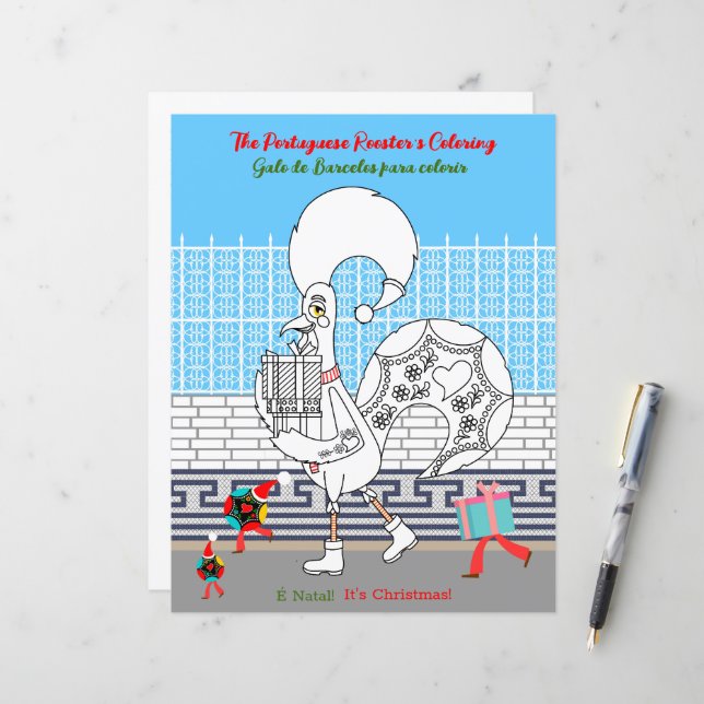 Weihnachts-Färben Portugiesisches Kinderroster (Vorderseite/Rückseite Beispiel)