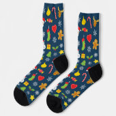 Weihnachts farbiges Muster blau Socken (Linkes Detail)