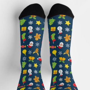Weihnachts farbiges Muster blau Socken