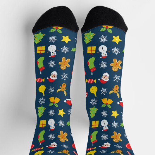 Weihnachts farbiges Muster blau Socken (Oben)