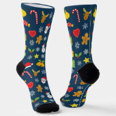 Weihnachts farbiges Muster blau Socken (Gewinkelt)