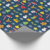 Weihnachts farbiges Muster blauer Hintergrund Geschenkpapier (Ecke)