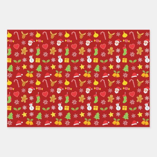 Weihnachts-farbiges Muster Geschenkpapier Set (Vorderseite)