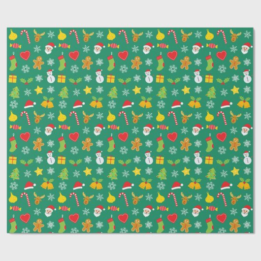 Weihnachts farbiges Muster grüner Hintergrund Geschenkpapier (Flach)