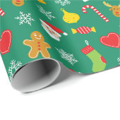Weihnachts farbiges Muster grüner Hintergrund Geschenkpapier (Rolleneckpunkt)