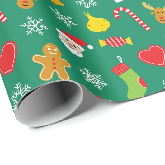 Weihnachts farbiges Muster grüner Hintergrund Geschenkpapier (Rolleneckpunkt)