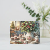 Weihnachts-Farmhouse-Teeparty-Postkarte Postkarte (Stehend Vorderseite)