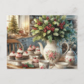Weihnachts-Farmhouse-Teeparty-Postkarte Postkarte (Vorderseite)