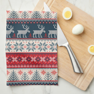 Weihnachts-Faux-Strickmuster im nordischen Stil Geschirrtuch